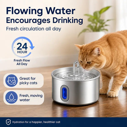 3.2L Stainless Steel Pet Water Fountain for Cats & Small Dogs, Ultra-Quiet Automatic Fountain with Pump, LED Level Window, Flowing Water to Encourages Drink